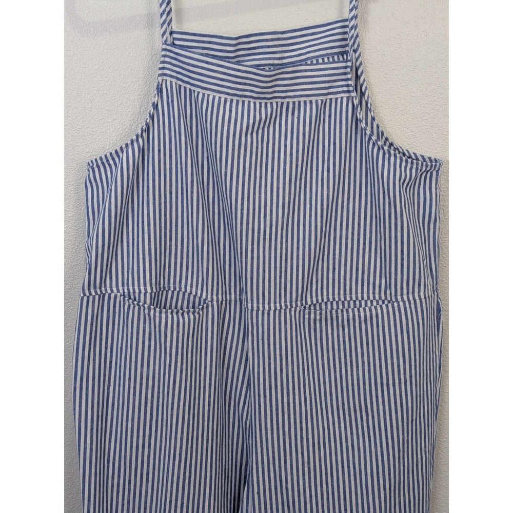 Utcoco Linen Overalls Womens Medium Blue Striped Casual Boho - Picture 5 of 8